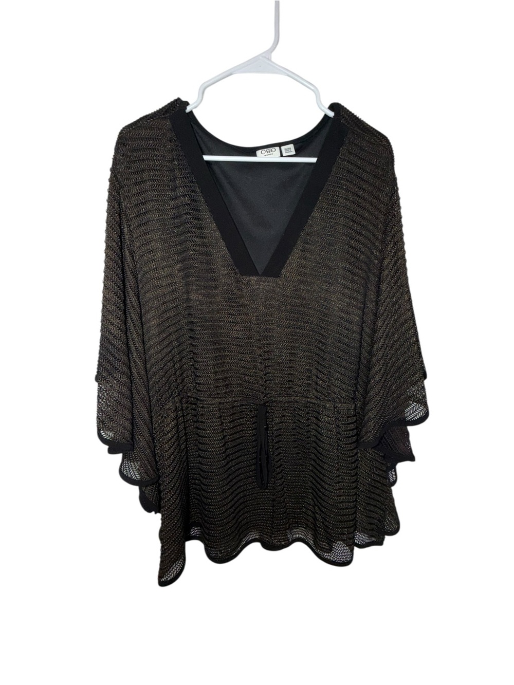 Cato Brown Knit V-Neck Poncho with Waist Tie